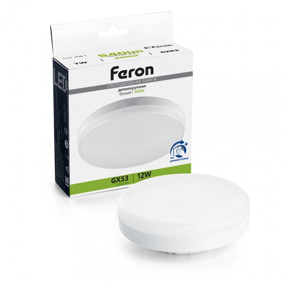 Фотография товара 'Feron Лампа светодиодная , GX53 (таблетка) диммируемая, 12W 230V GX53 4000К (белый), 51065'