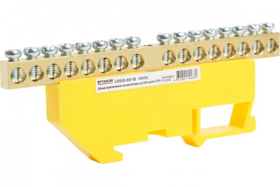 Фотография товара 'Feron 49550 LD555-69-16 Шина "PE" на изоляторе 6*9 на DIN-рейку 16 выводов'