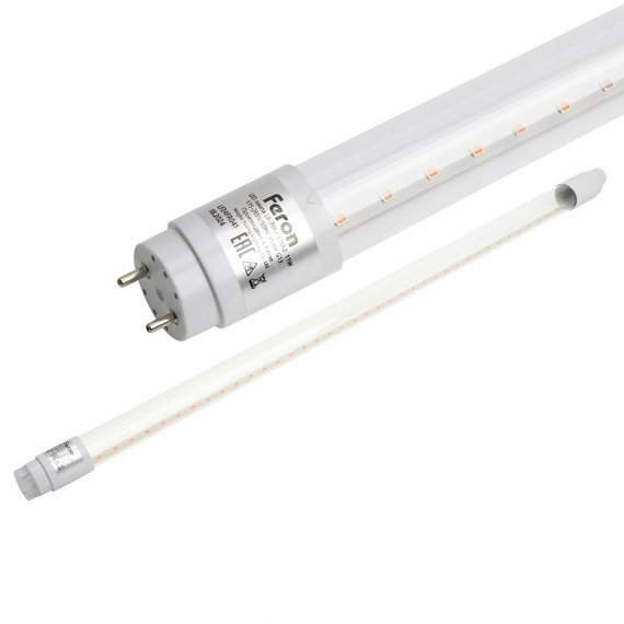 Фотография товара 'Feron Лампа для растений , T8 (фитолампа), 11W 175-265V G13 (красно-синий), рассеиватель прозрачный угол рассеивания 220°, корпус стекло, 600*26мм, 51662'