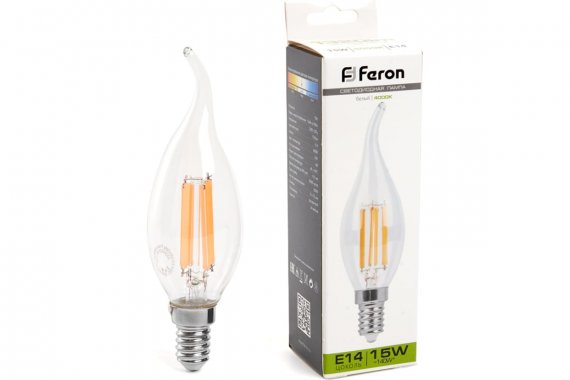 Фотография товара 'Feron 38263 Лампа светодиодная филамент LB-718, C35T (свеча на ветру), 15W 230V E14 4000К'