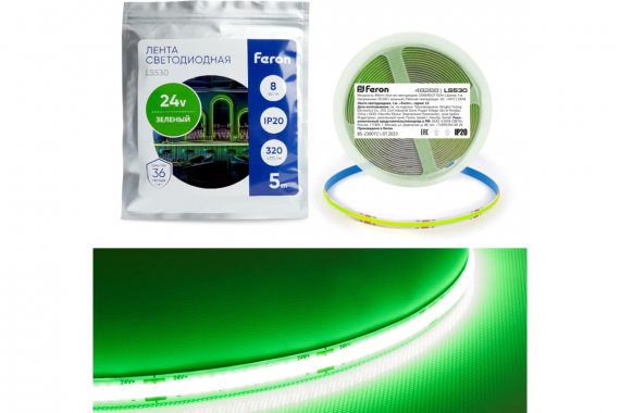 Фотография товара 'Feron 48268 Лента светодиодная 24V LS530, 320*COB, 8W/m, IP20'