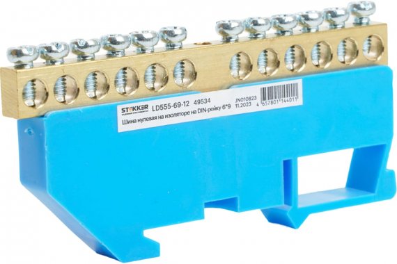 Фотография товара 'Feron 49534 LD555-69-12 Шина "N" на изоляторе 6*9 на DIN-рейку 12 выводов'