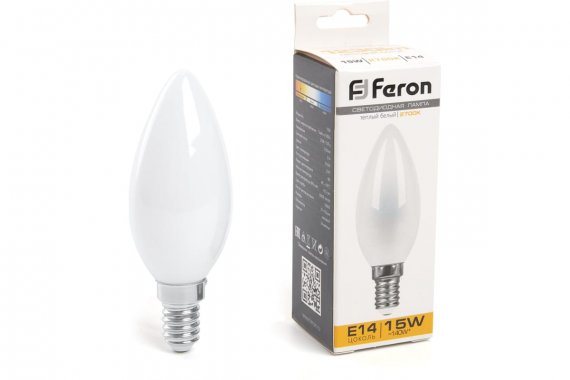 Фотография товара 'Feron 38255Лампа светодиодная филамент LB-717, C35 (свеча), 15W 230V E14 2700К'