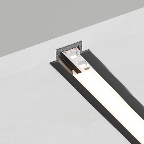 Фотография товара 'Feron Профиль встраиваемый для светодиодной ленты «встраиваемый», цвет черный, в комплекте 2 заглушки, экран, 2000*22*6мм, 52089'