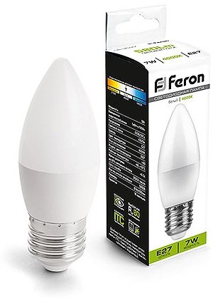 Фотография товара 'Feron 41380 Лампа светодиодная LB-3097, C37 (свеча), 7W 230V E27 4000К'