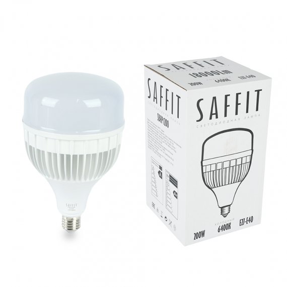 Фотография товара 'Лампа светодиодная SAFFIT , T140 (промышленная), 200W 230V E27-E40 6400К (дневной), рассеиватель матовый белый, 18000Lm, угол рассеивания 220°, 55268'