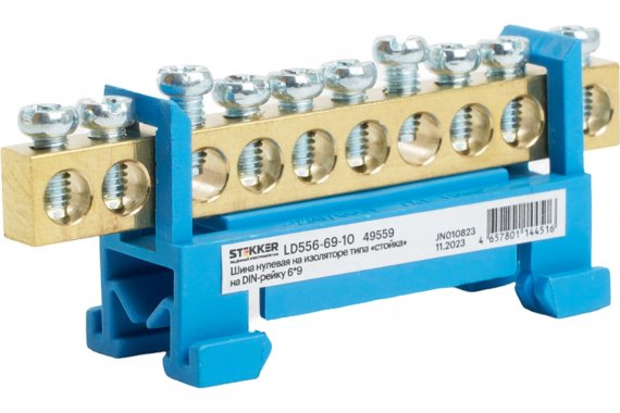 Фотография товара 'Feron 49559 LD556-69-10 Шина "N" на изоляторе 6*9 тип "стойка" на DIN-рейку 10 выводов'