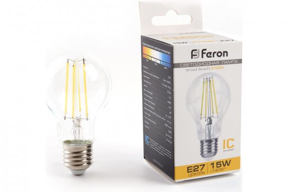 Фотография товара 'Feron 38241Лампа светодиодная филамент LB-615, A60 (шар), 15W 230V E27 2700К'