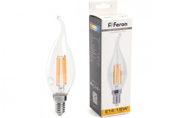 Фотография товара 'Feron 38261 Лампа светодиодная филамент LB-718, C35T (свеча на ветру), 15W 230V E14 2700К'