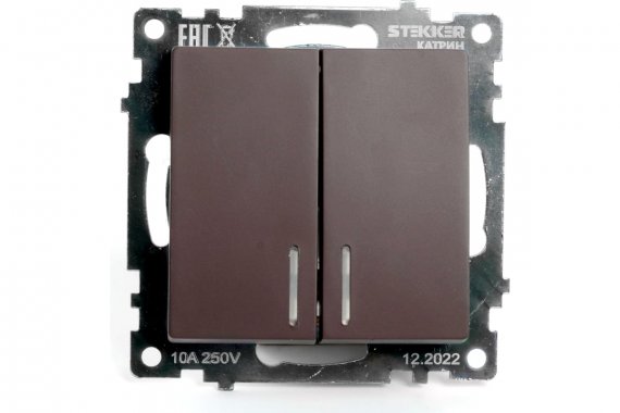 Фотография товара 'Feron 49021 Выключатель двухклавишный STEKKER GLS10-7102-04, серия Катрин'