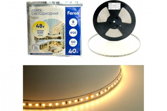 Фотография товара 'Feron 48791 LS420 стабилизированная 120SMD(2835)/м 8Вт/м 48V'