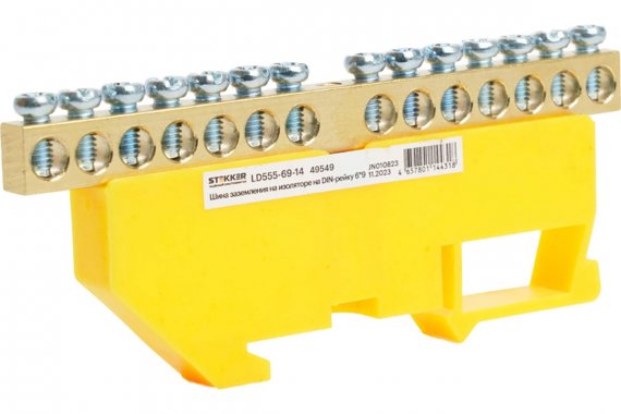 Фотография товара 'Feron 49549 LD555-69-14 Шина "PE" на изоляторе 6*9 на DIN-рейку 14 выводов'