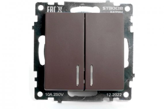 Фотография товара 'Feron 49019 Выключатель двухклавишный STEKKER GLS10-7104-04, серия Катрин'