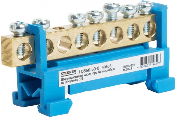 Фотография товара 'Feron 49558 LD556-69- 8 Шина "N" на изоляторе 6*9 тип "стойка" на DIN-рейку 8 выводов'